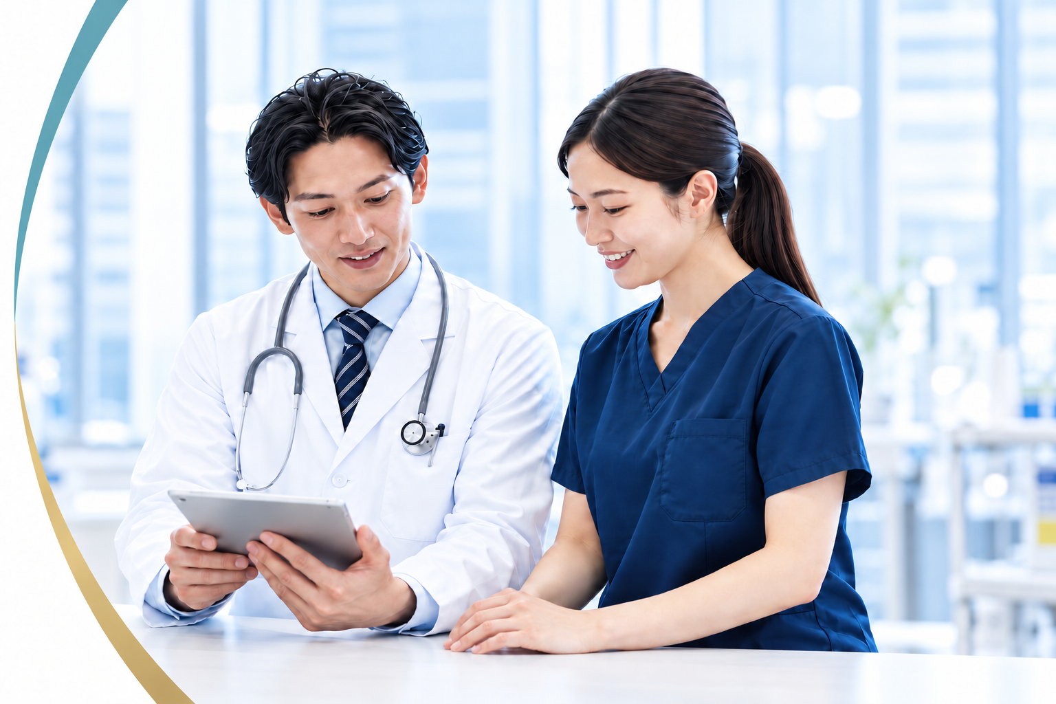 医師と看護師がタブレットを確認する様子